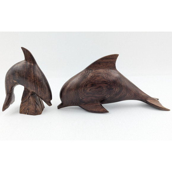 Unbranded Other - Set 2 Vintage Hand Carved Ironwood Dolphin Sculptures Figures Dolphins 9" and 5"